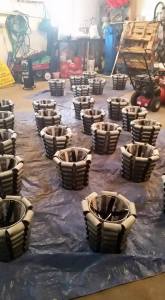 Hats set out for painting.  I  painting the bottom edge first, and then flipped them over and did the rest.