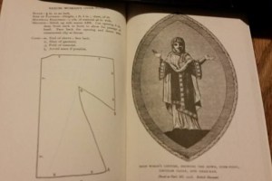 A typical page . . . historical  reference and line drawing of pattern piece with very limited instructions for construction. 