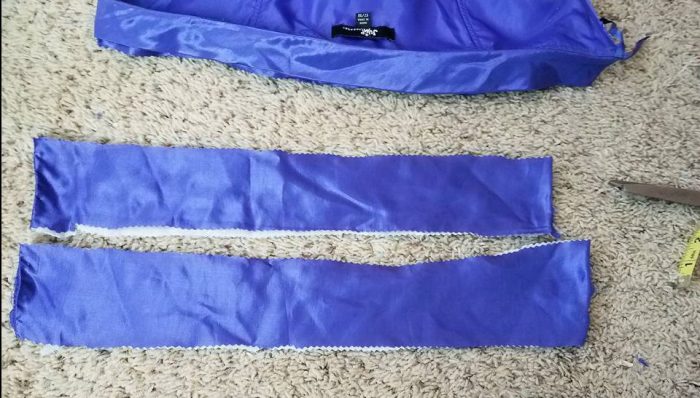 strips cut from bodice lining for waistband