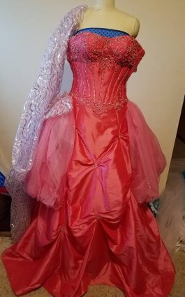 checking out the pink  silver fabric