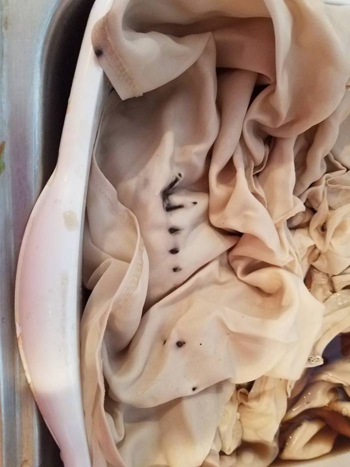 marks from cooling rack, tea stained dress