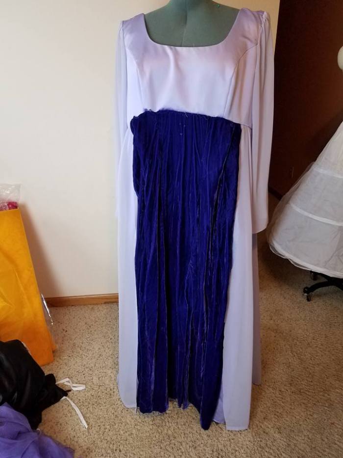 velvet dress spliced in to the front