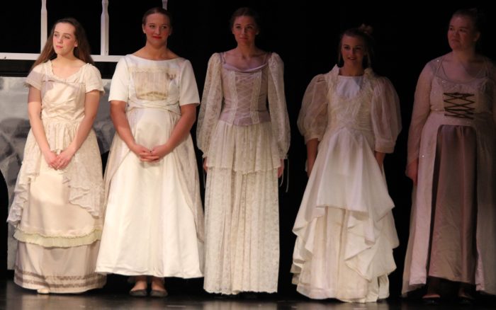 chorus members in wedding wear, Cinderella