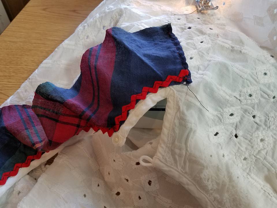 topstitching the circular ruffle to the blouse