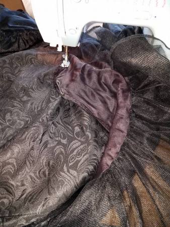 attaching the ruffles to the skirt